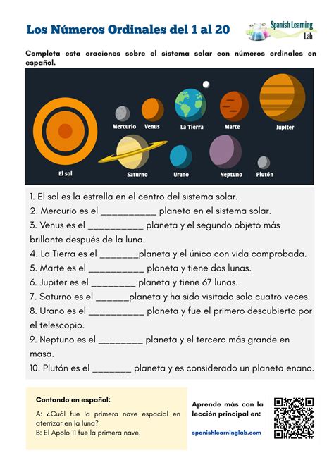 Los Números Ordinales en Español - Hoja de Trabajo PDF - Spanish ...