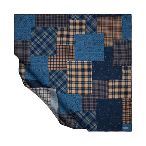 Navy Blue Patchwork Patterned Twill Silk Scarf| Ipekevi