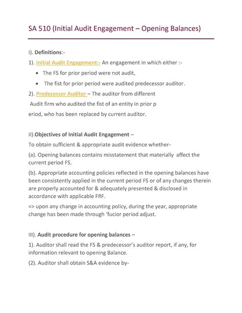 SA510 - Economics - SA 510 (Initial Audit Engagement – Opening Balances ...