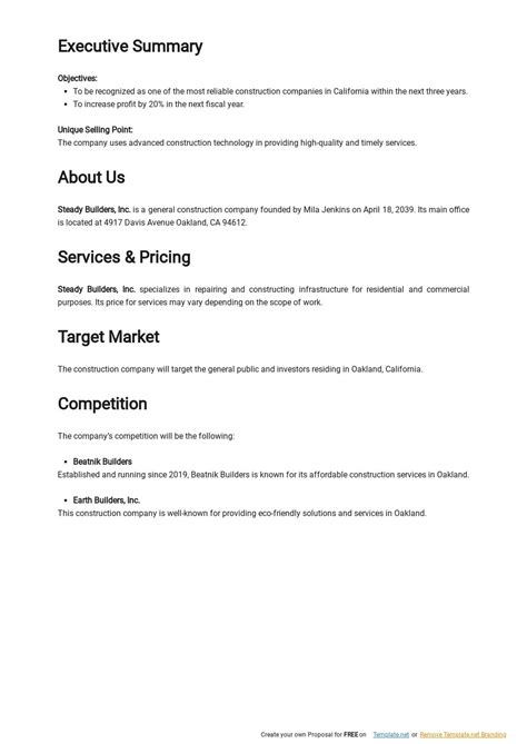 General Construction Business Plan Template in Google Docs, Word, Apple ...