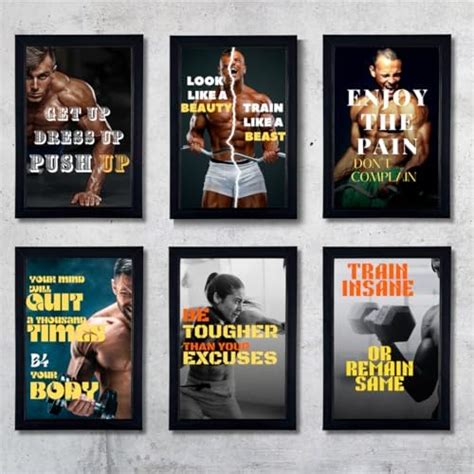 DecoBar Gym & Fitness Motivation Framed Posters | Set of 6 A4 Size ...