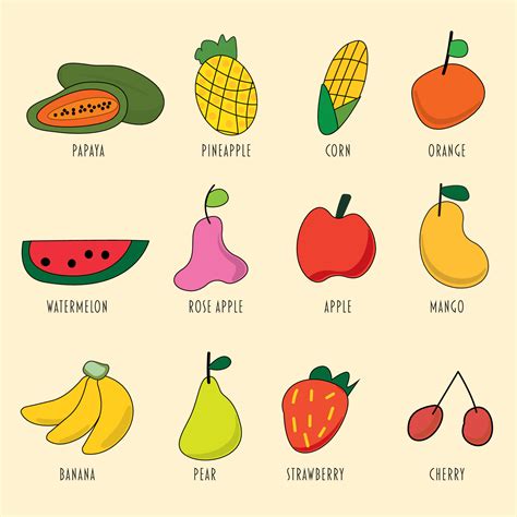 Various fruits childish hand drawn style. Illustration of kids drawing ...