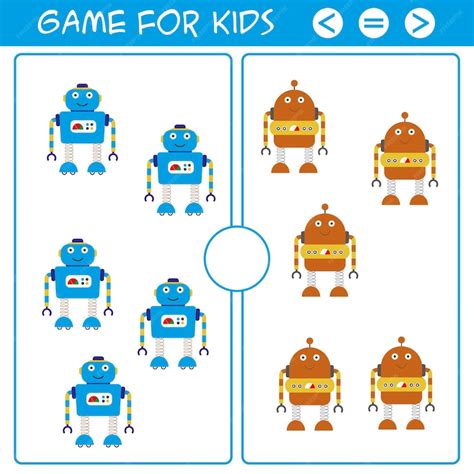 Education logic game for preschool kids cartoon funny robots vector ...