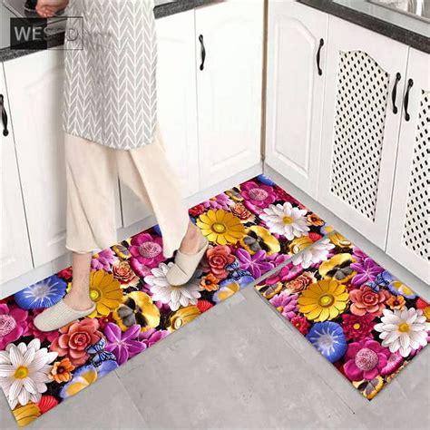 3D Floor Mat for Kitchen Room Cute Plants Floral Print Rug Bedroom ...