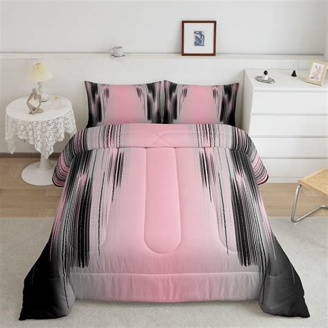 Amazon.com: jejeloiu Pink and Black Comforter Set Queen Size Modern Art ...