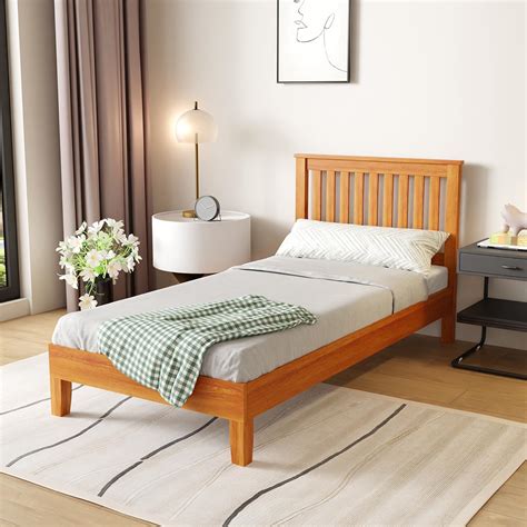 Amazon.com: VINGLI Twin Bed Frame Solid Wood Platform Bed Frame, Single ...