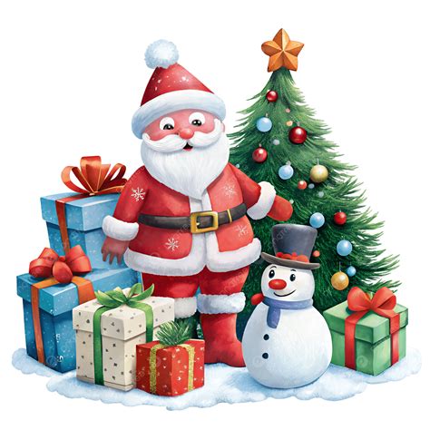 Santa Snowman Christmas Tree Presents Clipart Illustration Free ...