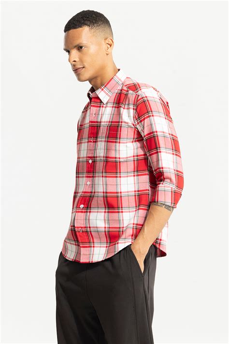 Buy Men's Bold Block Line Candy Red Checks Shirts Online | SNITCH