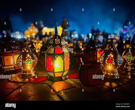Colorful Traditional Lanterns Illuminating a Night Market in the Medina ...
