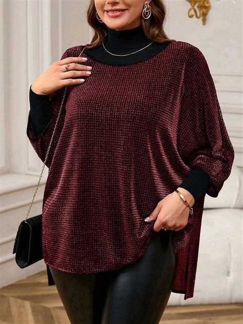 EMERY ROSE Plus Size Sparkle Batwing Sleeve Elegant T-Shirt, Winter ...