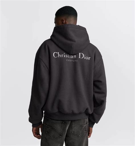 Christian Dior Couture Hooded Lined Sweatshirt Black Distressed-Effect ...