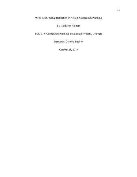 ECD 315 Week Four Journal - Week Four Journal Reflection in Action ...