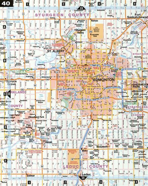 Road map Edmonton and Calgary surrounding area (Alberta, Canada) free