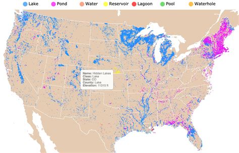 Lakes and Ponds: Names and locations of US Lakes