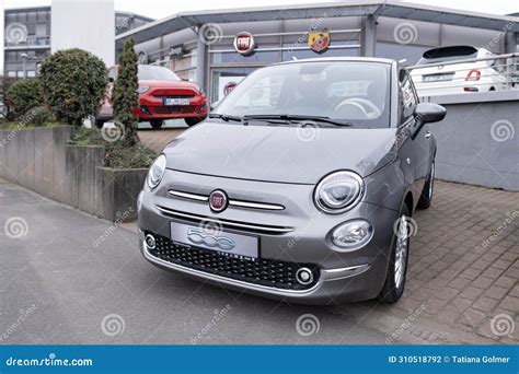 Grey Electric Fiat 500 E Classic Hatchback Car Parked in Parking Lot, Automotive Passion ...