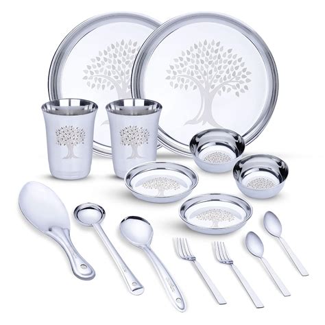 Limetro Stainless Steel Dinner Set (Set of 15- Serves 2) : Amazon.in ...