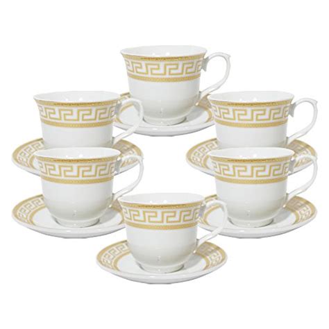 Buy Set of 12 Gold Greek Key Design Tea Cup Saucer Set for 6 with Gift ...