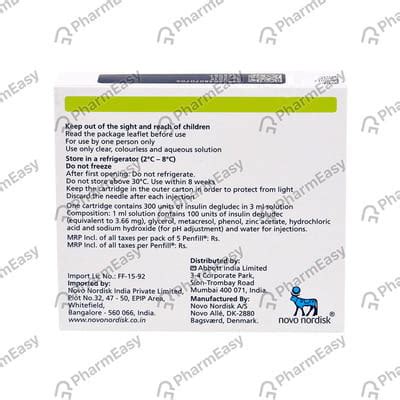 Tresiba 100 Units/ml Penfill of 3ml Solution For Injection: Uses, Side ...