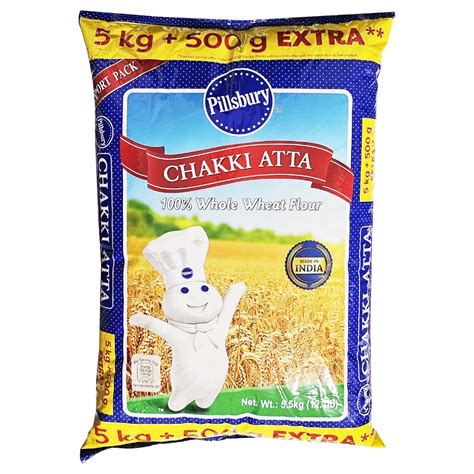 Pillsbury Chakki Atta - Whole Wheat Flour From India (5kg+500g Extra ...