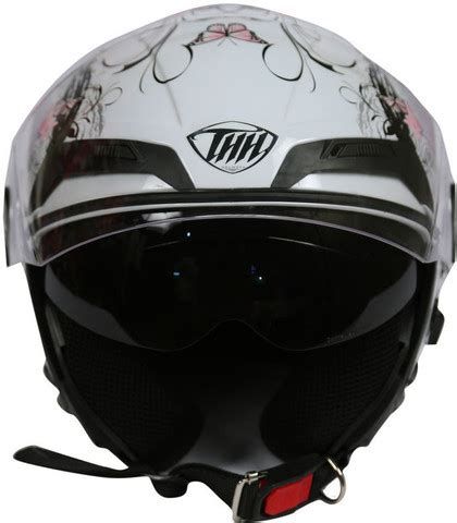 THH HELMETS T-314 Sakura Open Face Double Shield Helmet (White/Pink ...