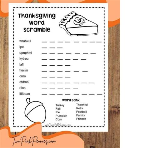 Free Printable Thanksgiving Word Scramble