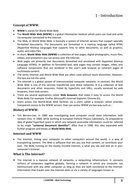 2160708 Web Technology-Notes PDF-Unit-1 - Concept of WWW. WWW is stands ...