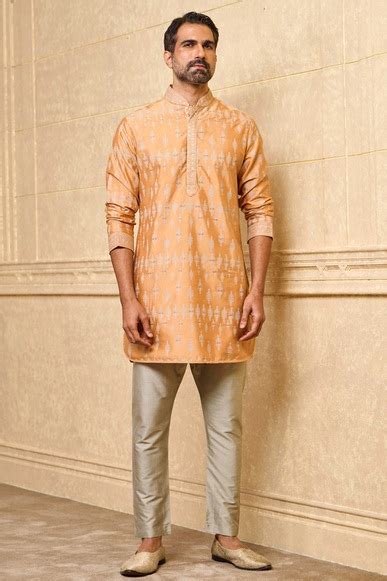Buy Yellow Ochre Printed Kurta Set for Men from Tasva 1077692
