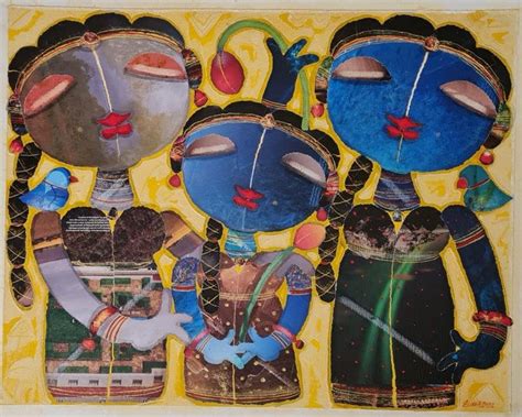 "Girls In Festive Mood": Yellow Mixed Media Painting by G Subramanian ...