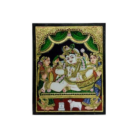 22ct Gold Handmade Lord Krishna Eating Butter Tanjore Painting