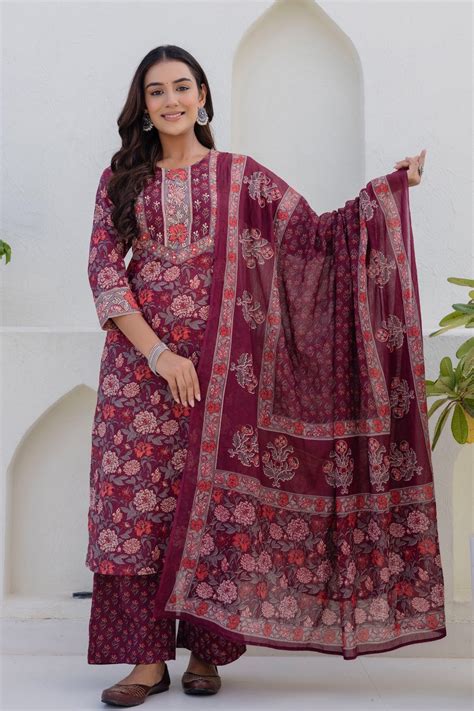 Shop Red Gold Print Cotton Suit Set | Suit Set | Kohsh