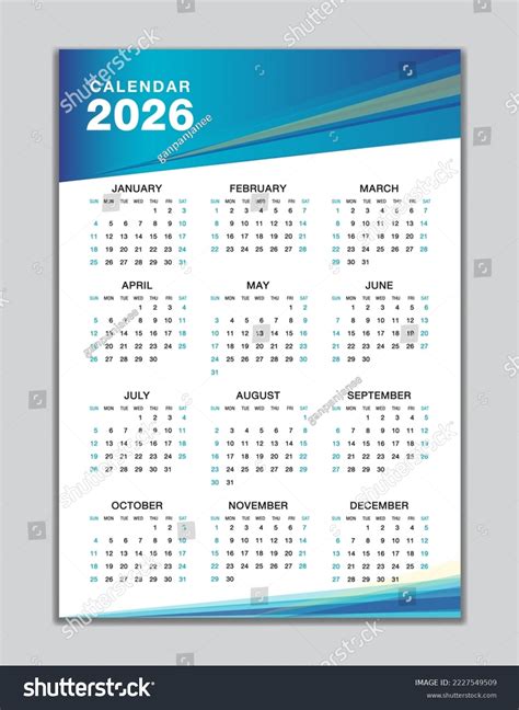 Calendar 2026 Template, Desk Calendar 2026 Design, Wall Calendar 2026 ...