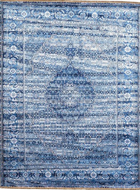 Buy Handknotted Mahi TabrIz Wool & Viscose Rugs Multi Blue 5,9X8.2 Feet ...