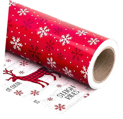 hgudesign 30 Inch Reversible Christmas Paper - 30 Inch by 100 Feet Roll Featuring Jolly and Red ...