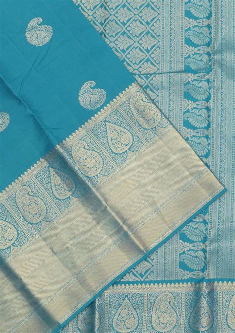 Buy Turquoise Blue Zariwork Pure Silk Saree - Koskii