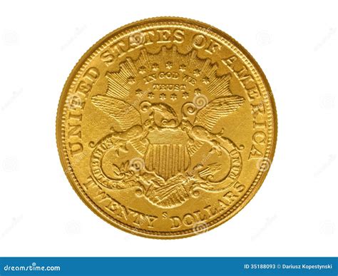 Twenty Dollars Gold Coin from 1882 Stock Image - Image of white ...