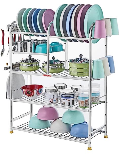 L LIVILON Wall Mount Tiered Shelf Kitchen Utensils 5 Shelf Dish Rack ...