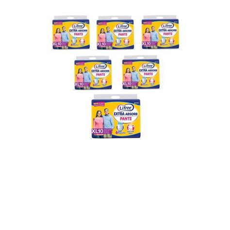 Lifree Unisex Adult Diaper Pant Style - XL Set of 6 Packs(10 pcs Each ...