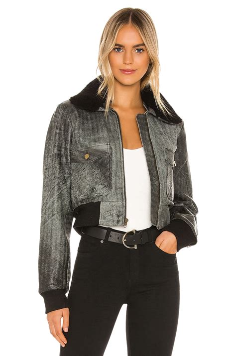 Understated Leather Spirit Bomber Jacket With Shearling Collar in ...