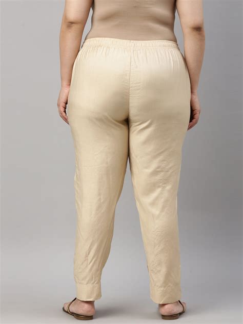 Women Solid Gold Straight Fit Silk Pant