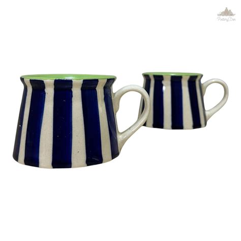 Hand Painted Ceramic Pottery Tea Coffee Cup | Off White Navy Blue