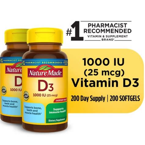 Vitamin D3 1000 IU (25 mcg) Softgels, Pack of 2 - Fry's Food Stores