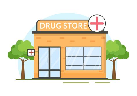Drug Store Template Hand Drawn Cartoon Flat Illustration Shop for the Sale of Drugs, a ...