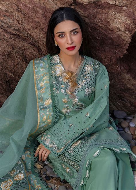 Crimson Flow Luxury Lawn Suit: Elegant Green Pakistani Dress Perfect ...