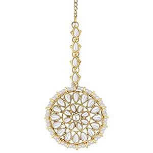 Buy Peora 18K Gold Plated Kundan Pearl Royal Round Maang Tikka ...