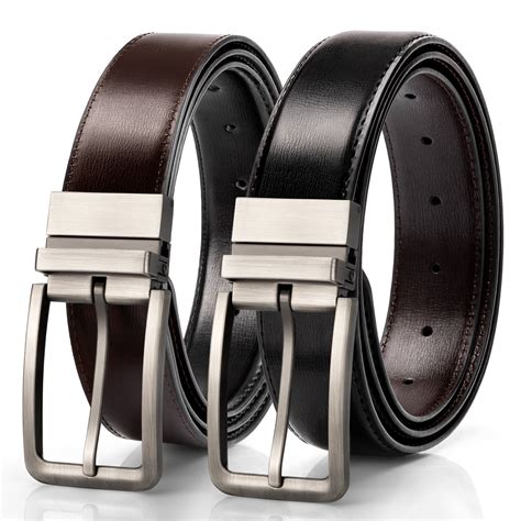 Timarkment Men's Reversible Leather Belt with Innovative Push-Pull ...
