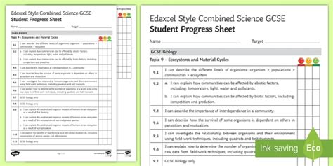 Edexcel Style Ecosystems and Material Cycles Student Progress Sheet