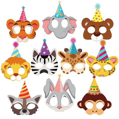 Buy ZYOZIQUE 10 Piece Animal Mask Jungel Safari Theme Mask 1st Birthday ...