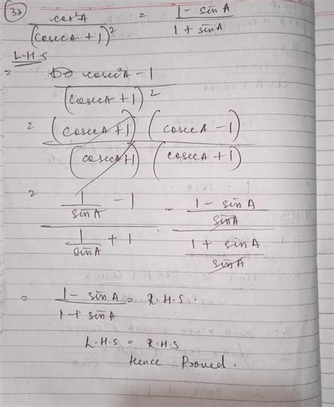 cot^2A/(cosecA+1)^2=1-sinA/1+sinA - Brainly.in