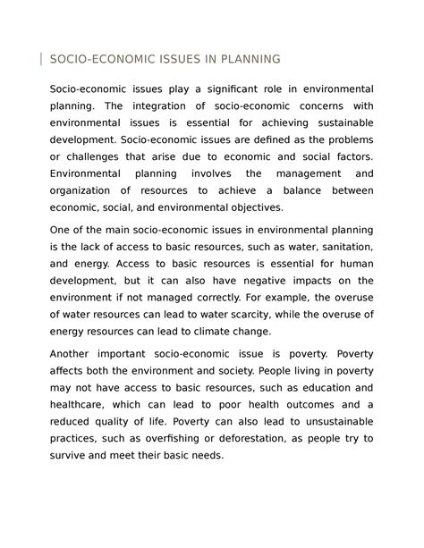Socio- Economic Issues IN Planning - SOCIO-ECONOMIC ISSUES IN PLANNING ...