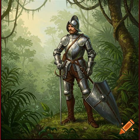 Spanish conquistador in jungle, traditional painting style on Craiyon